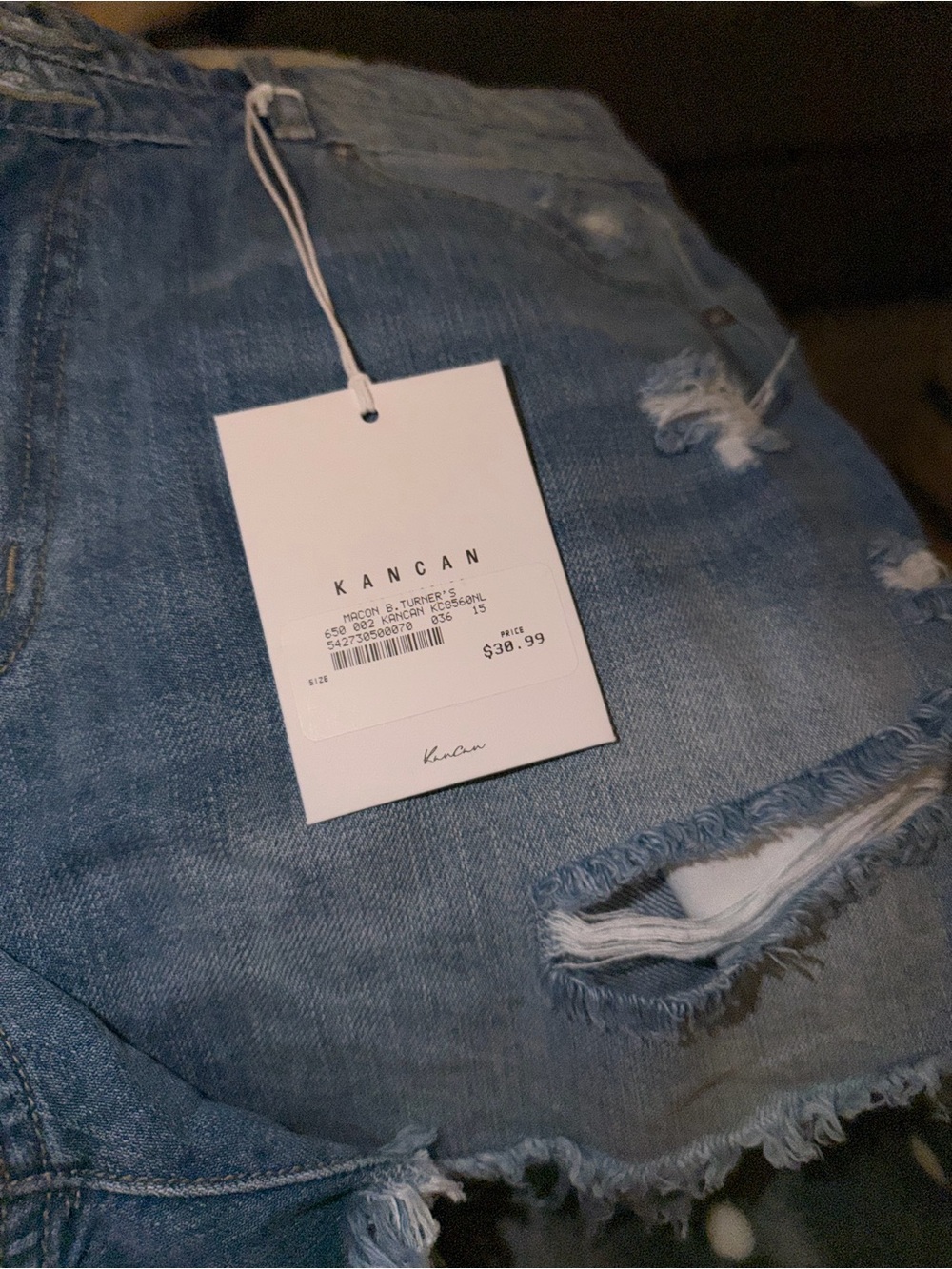 KanCan Light Blue Distressed Denim Shorts with Frayed Hem